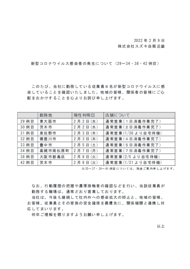 スズキ自販近畿よりお知らせ